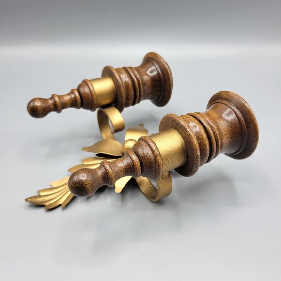 Vintage Homco Home Interiors Wall Sconce Candle Holder Gold Painted Metal Wood - Picture 4 of 9